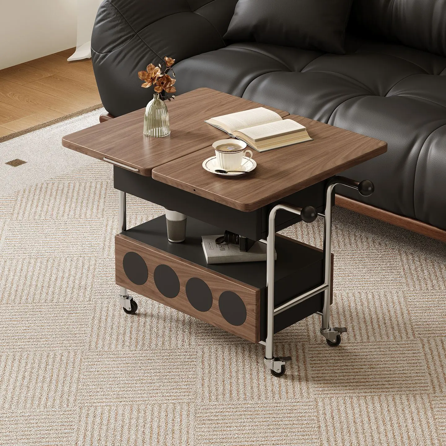 Movable side cabinet Side cabinet Living room sofa Side cabinet Small  table Folding table Small coffee table Solid wood