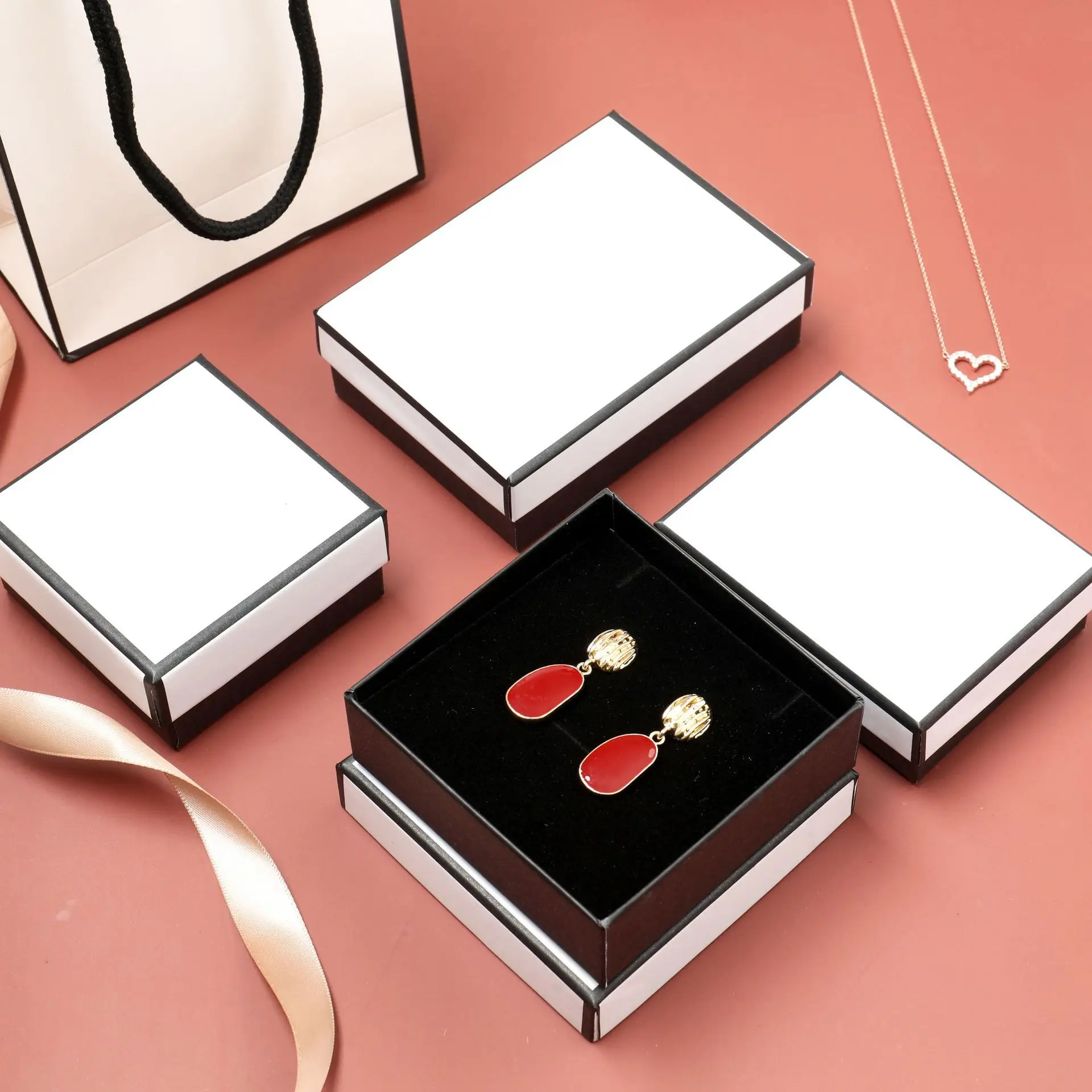 12pcs/ lot Simple Box Earnail Rings Earrings Bracelet Necklace Gray Black Paper Jewellry Display Case Jewelry Organizer Boxes