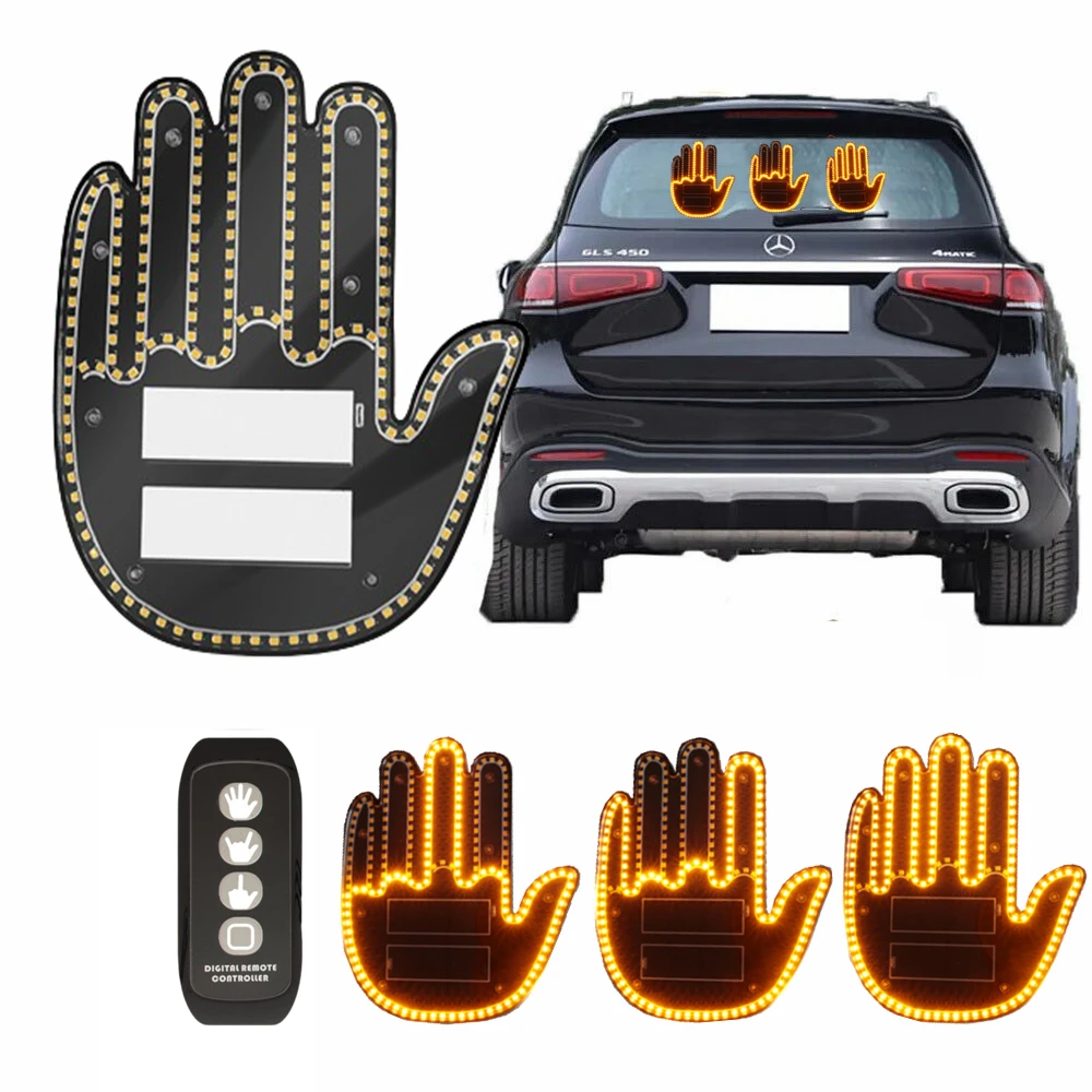 LED Hand For Car Gesture LED Car Finger Light with Remote Gesture LED Funny Back Window Sign