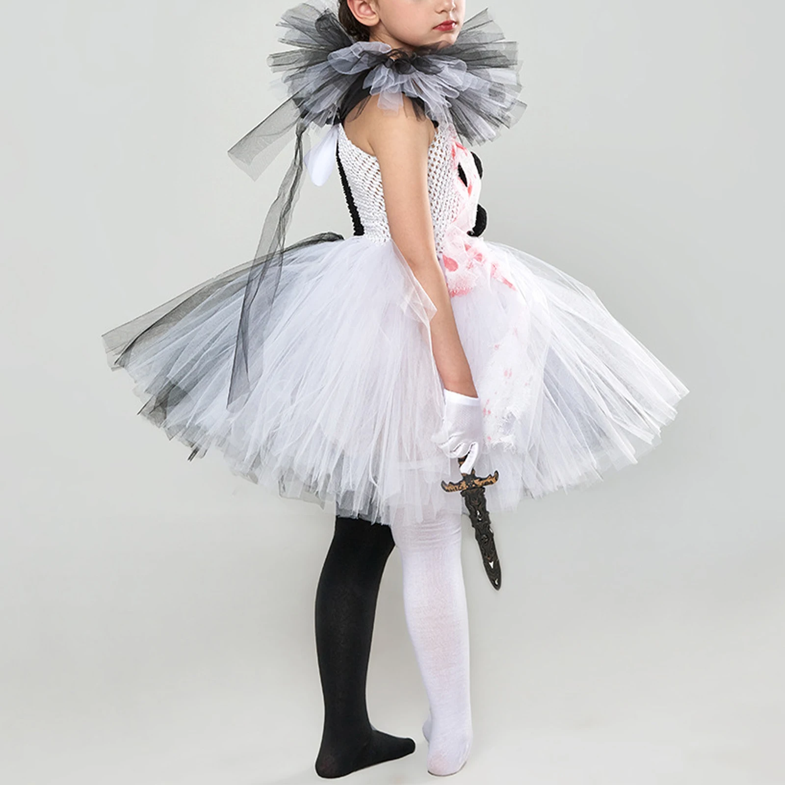 유아용 레이스 얇은 명주 그물 드레스, A라인 볼 가운, 나이프 양말 장갑, 머리핀 세트, 할로윈 파티 코스프레 코스튬