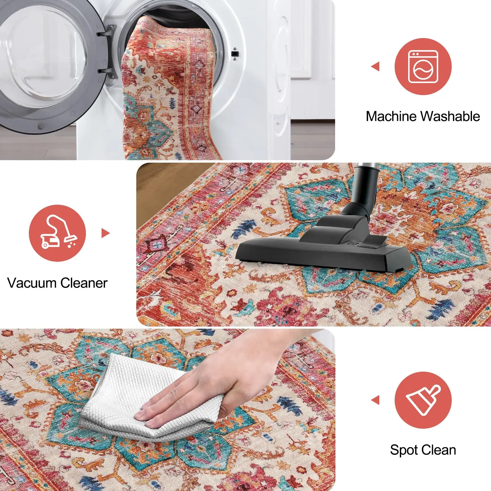 VIKAMA Washable Running Carpet, Anti-Slip Bohemian Retro Corridor Carpet, Home Decoration, Kitchen Carpet, Entrance Hall Carpet