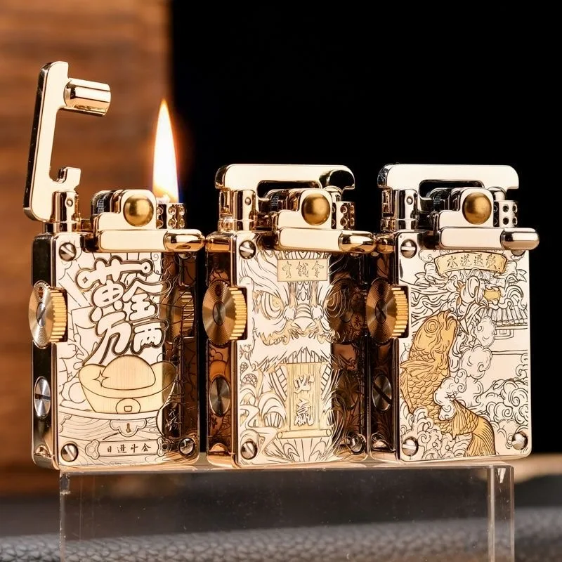 CHIEF Creative Flint Warehouse Retro Windproof Lighter Metal Leather Rocker Kerosene Lighter High-end Smoking Gadget