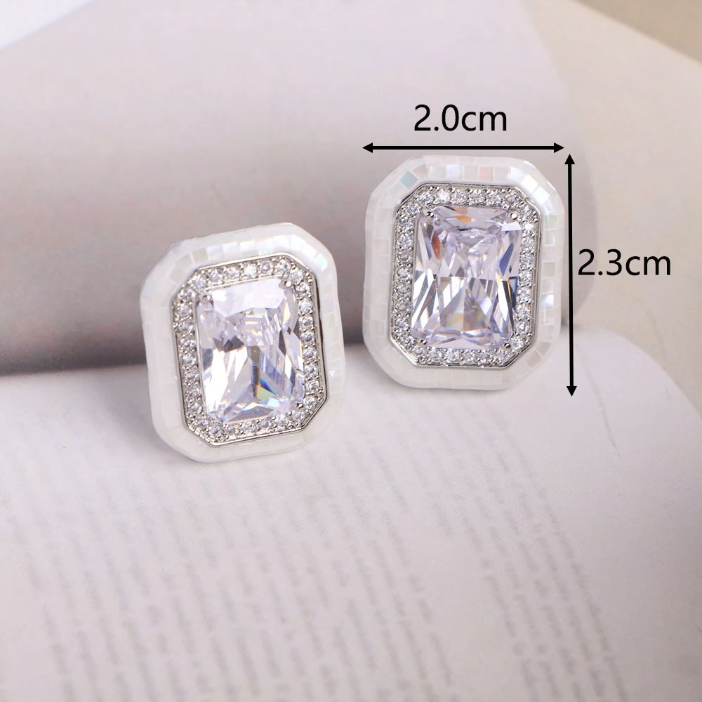 3 Pairs, Cubic Zirconia Stud Earrings for Women Square Shaped Simple Stylish Female Accessories Party Jewelry