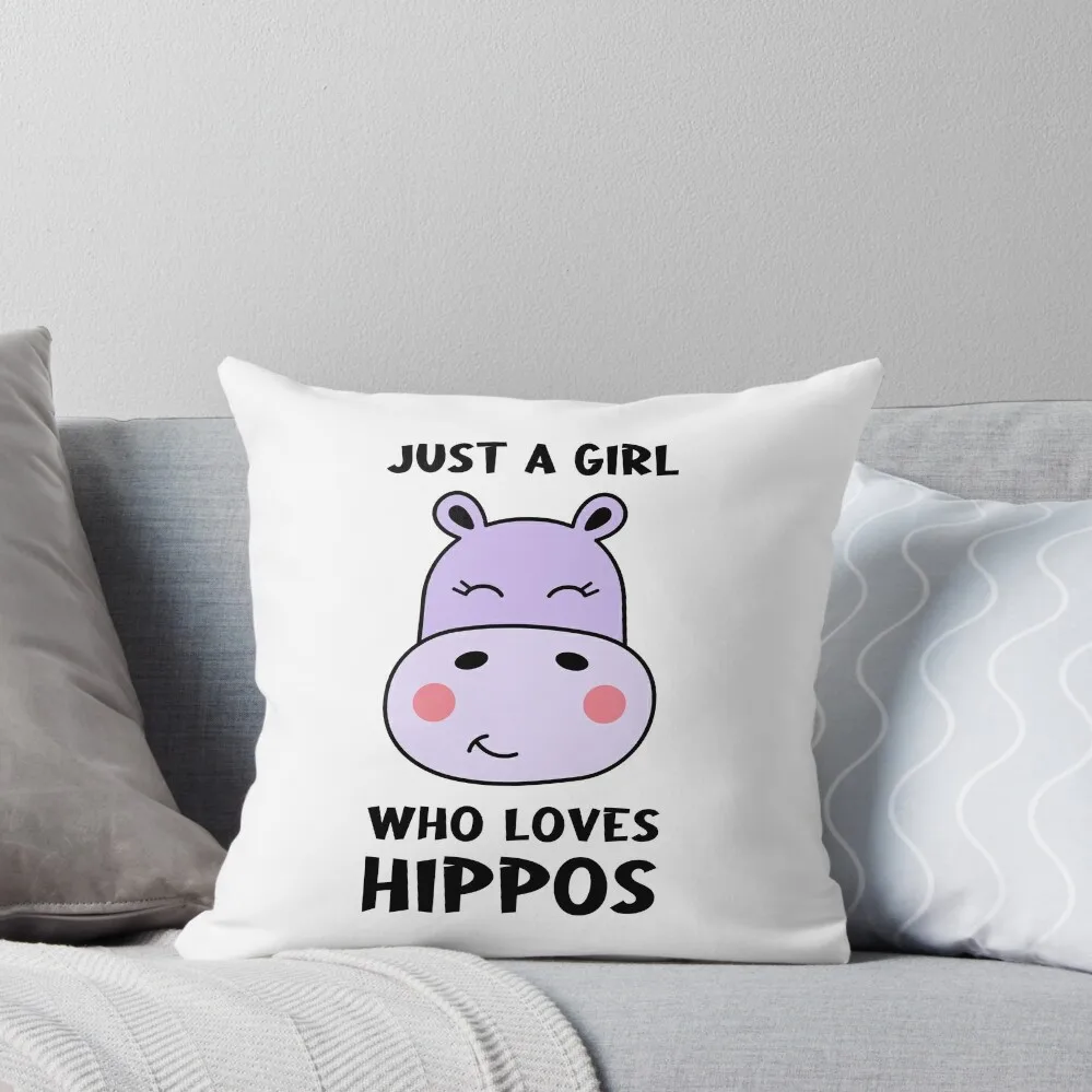 Just a Girl Who Loves Hippos Throw Pillow Pillows Aesthetic Sofa Cushion Cover luxury decor Pillow