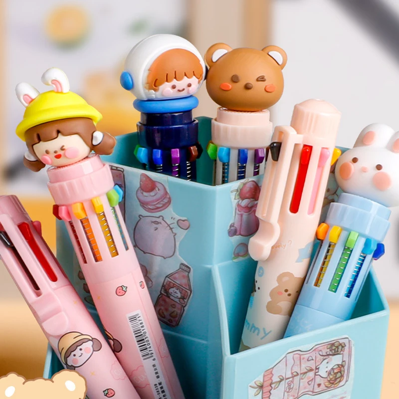 Kawaii Cute Animal 10/8 Color Ball Pen Retractable Ballpoint Pen Multicolored Pens Colorful Refill Student Writing School