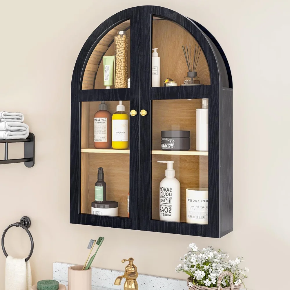

Bathroom Medicine Cabinet Wall Mounted, Arched Wall Cabinet with Adjustable Shelf & Acrylic Doors, Floating Cabinet