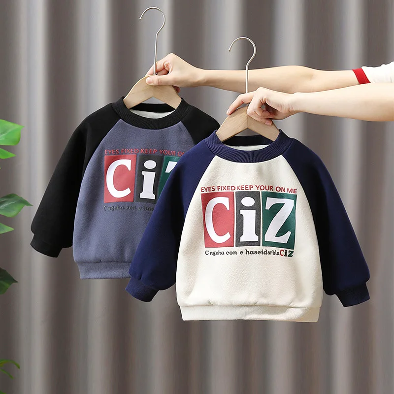 

Boys Sweatshirts 2023 Autumn Winter Tops for Kids Letter Children Sweater Long Sleeve Baby T Shirt Outfits Teenager Clothing