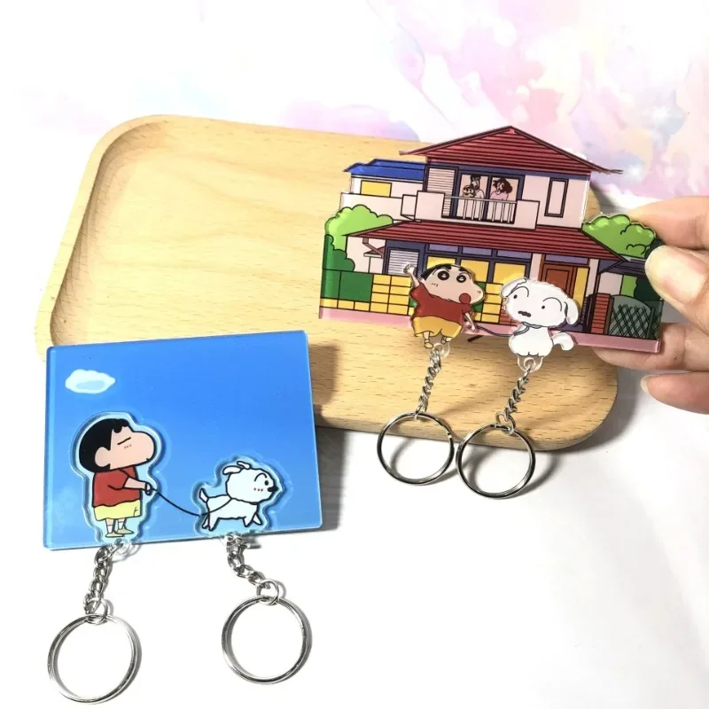 Anime Crayon Shin-chan Couple Keychain Cartoon Acrylic Pendant Wholesale Cute Refrigerator Magnet Key Chain Kawaii Girl Pendant