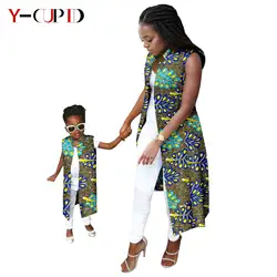 African Print Long Vest for Women and Girls Dashiki Summer Cotton Ankara Mother Jacket Outfits Matching Daughter Clothes 24F041