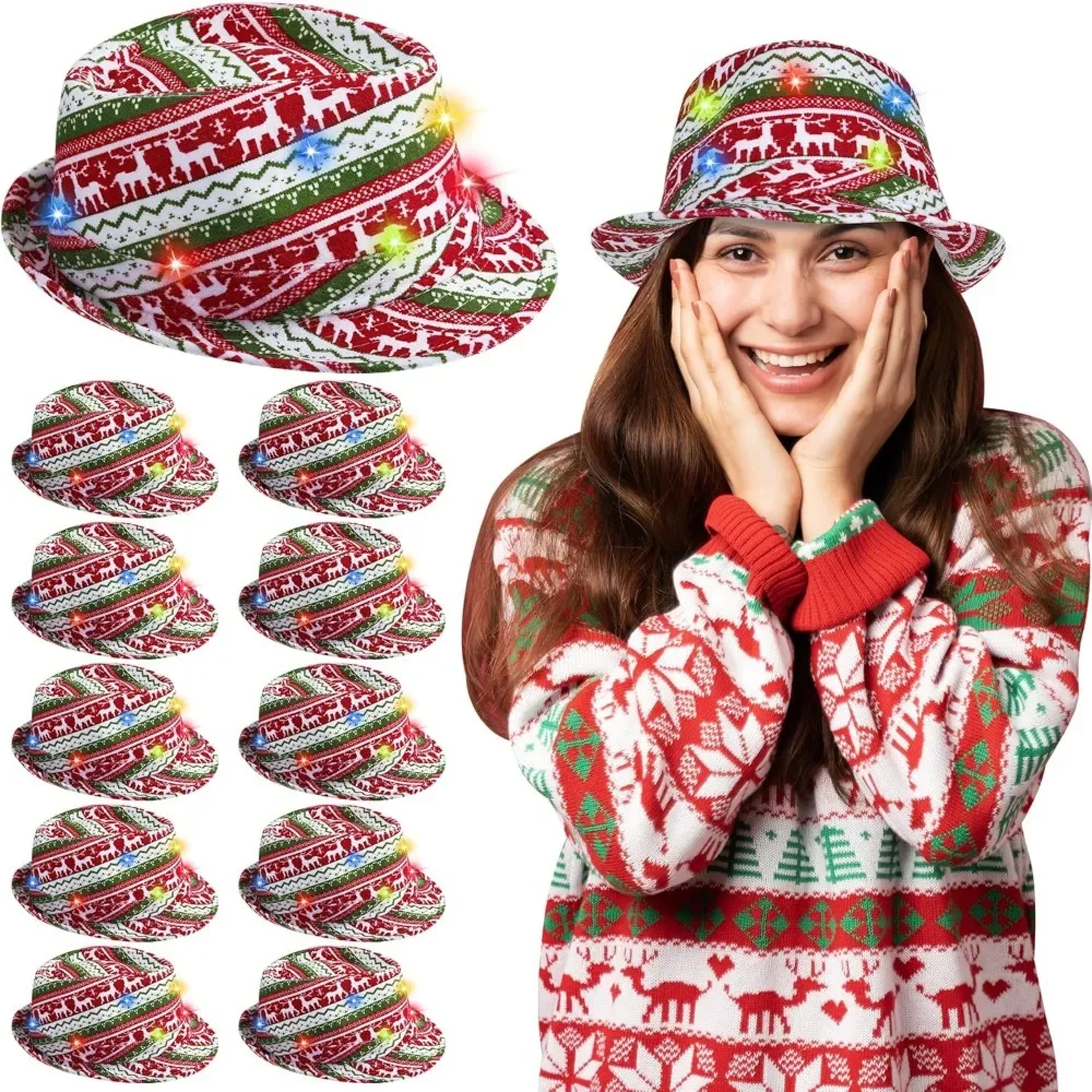 

Funny Christmas Light Up Hats | LED Ugly Sweater Fedora for Adults - Xmas Decor