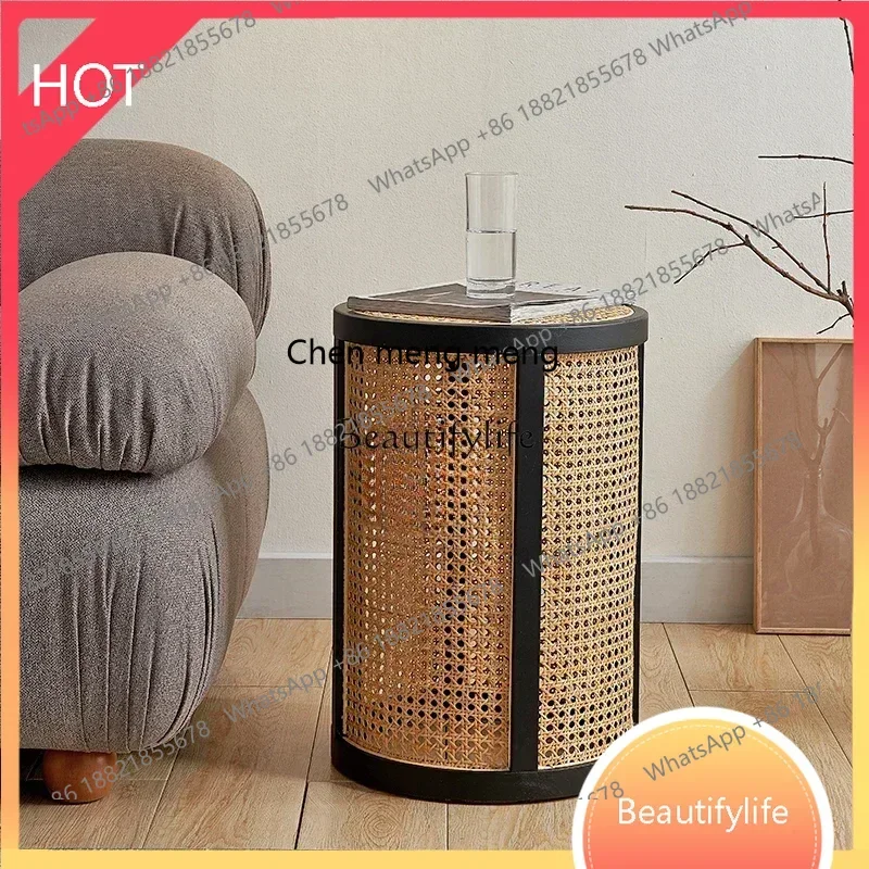 New style Retro solid wood rattan coffee table designer sofa log mobile bedside small table ss 8617