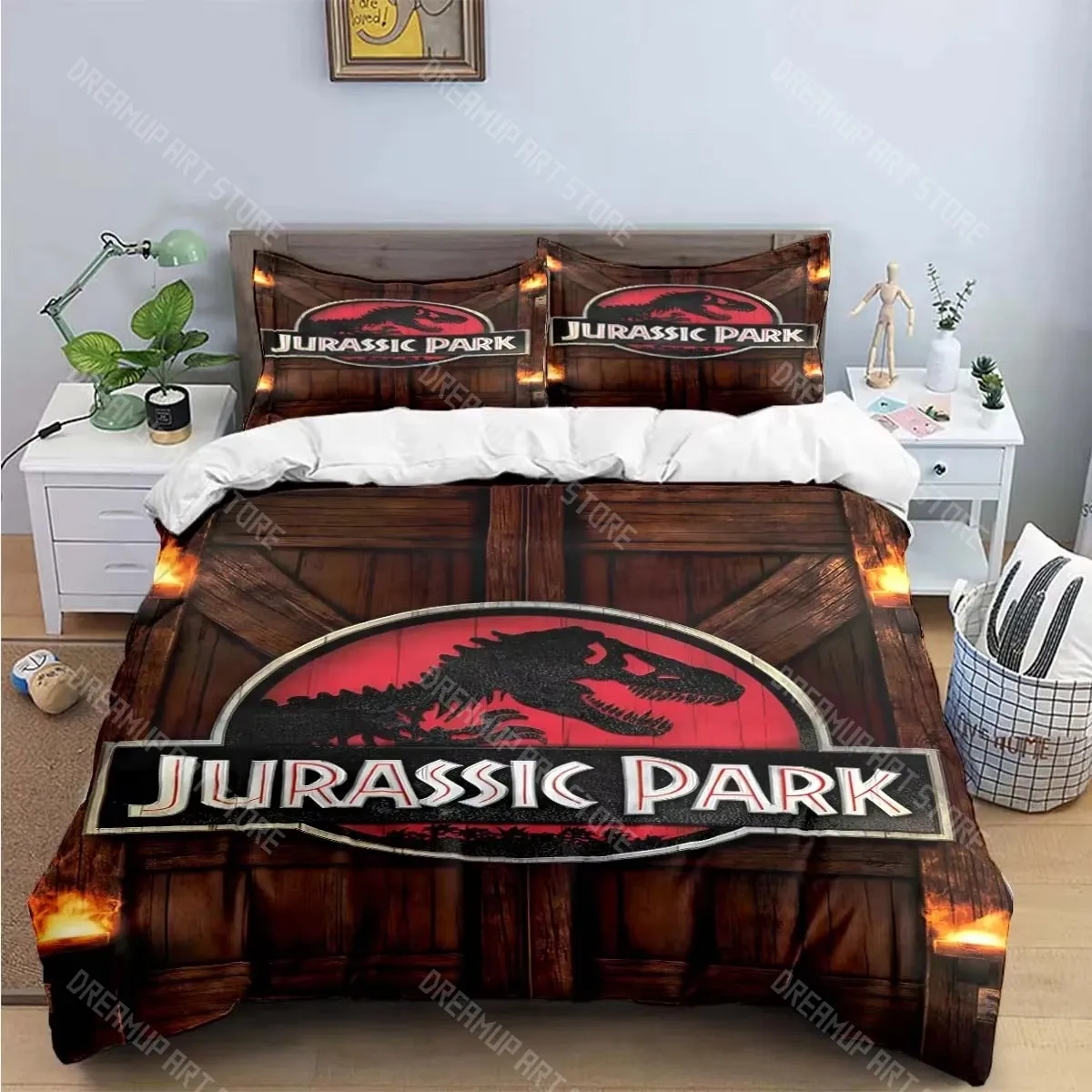 3D Printed Dinosaur J-Jurassic Park Logo Bedding Set for Boys Girls Duvet Cover Twin Queen King Full Single Double Sizes