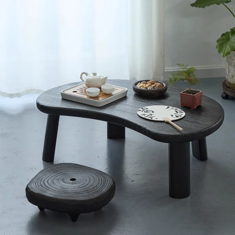 

Carbonized Black Bay Window Tea Table Solid Wood Tatami Low Desk Homestay Solid Wood Coffee Tables Japanese Style Room Furniture