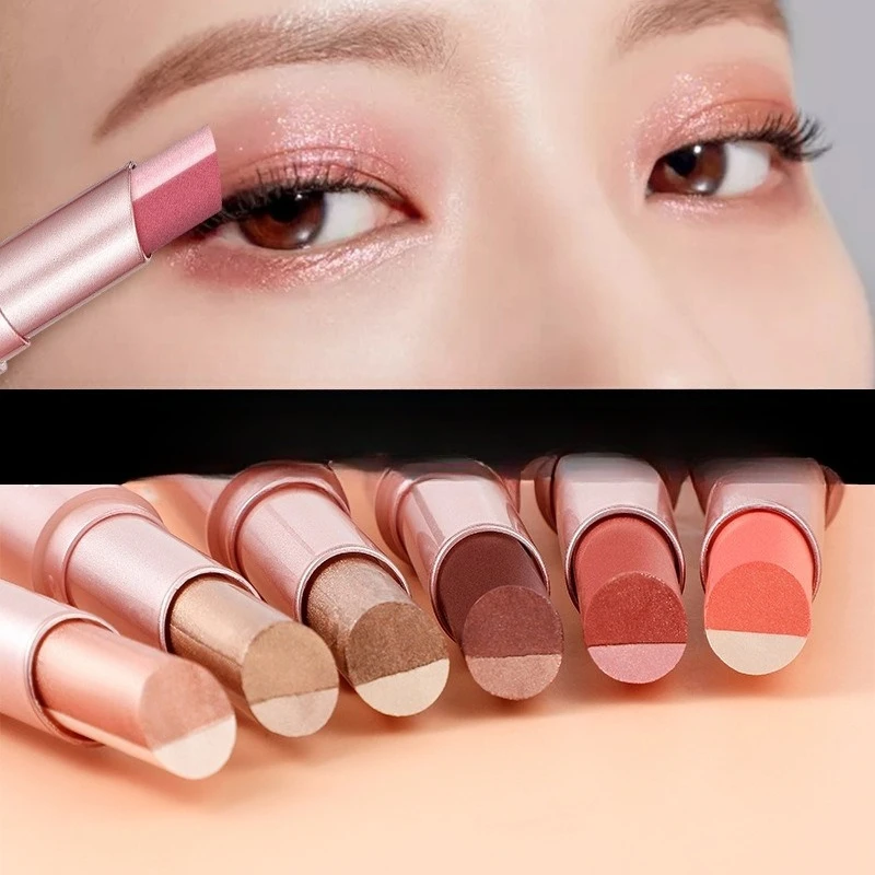 Two Tone Gradient Eyeshadow Stick Shimmery Pearl Finish Waterproof Smudge Proof Long Lasting Quick Application Makeup Cosmetics