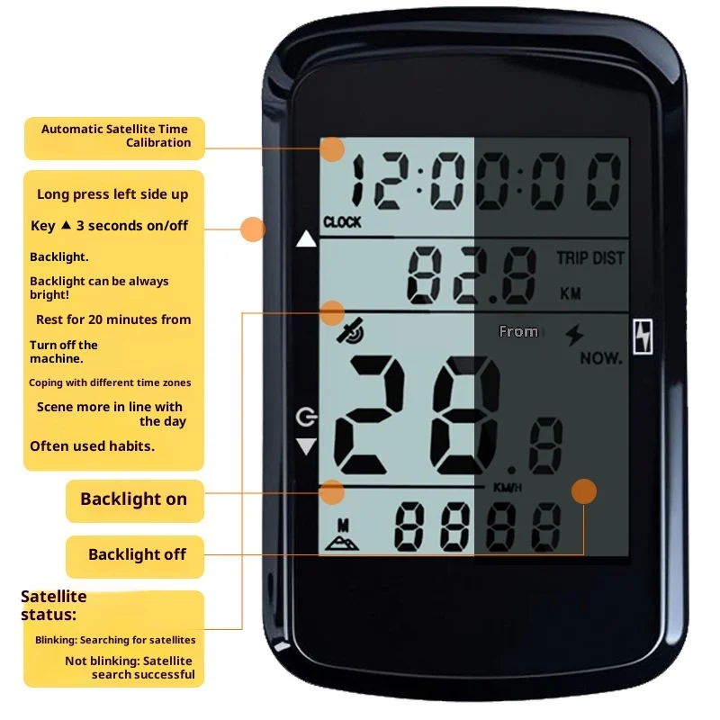 

5208 GPS Bike Computer IP67 Waterproof Wireless Speed Odometer 2.4 Inch Display USB Charging 2000mAh for Road Mountain
