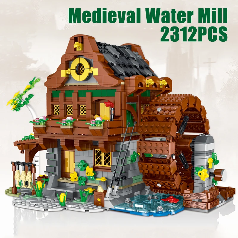 

MOC Medieval Water Mill Building Blocks Set Streetview Fisherman's Cottage Architecture Toys For Kids Birthday Special Day Gifts