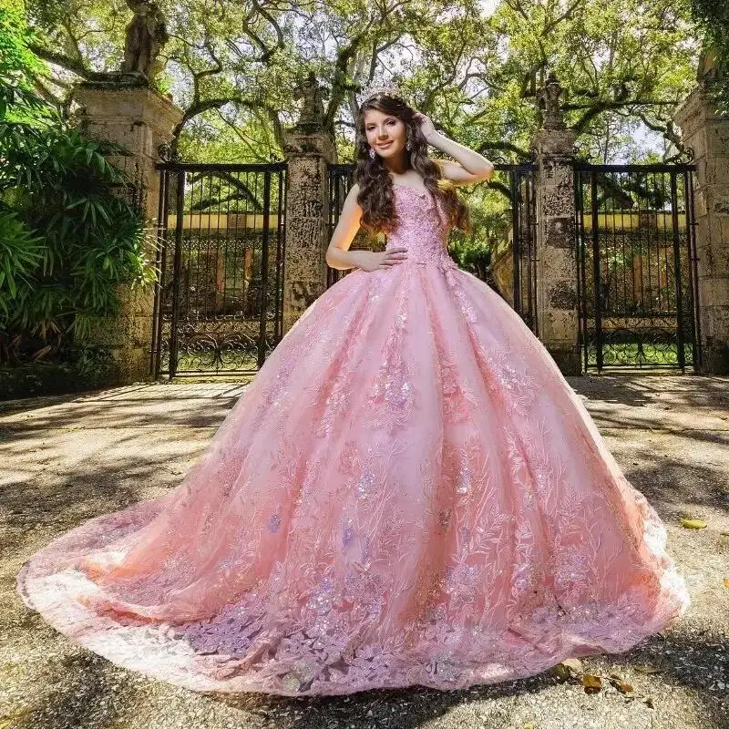 Vestido De quinceañera con cuentas De cristal, traje De baile con apliques De encaje, 15 Años