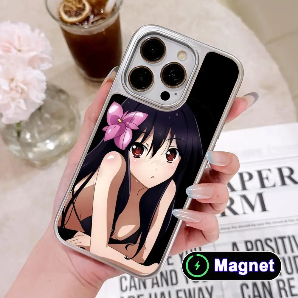 

Accel World Kuroyukihime Phone Case for iPhone 17 16 15 14 13 12 11 Air Pro Max Plus Electroplated Silver Magnet Cover