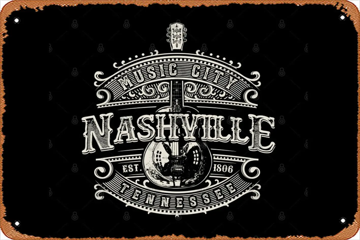 Retro Tin Sign Nashville Music City Tennessee Guitar Vintage Vintage Funny Novelty Metal Signs Man Cave Humorous Signs Movies Mu