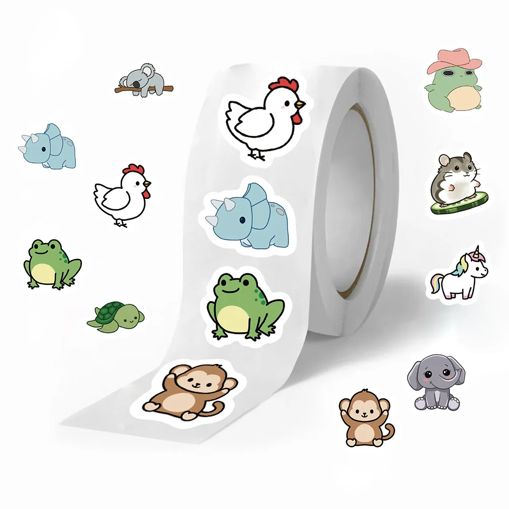 50-500pcs Fun Cartoon Stickers Cute Animal Sticker Waterproof Self-Adhesive Paper Mobile Rewards Sealing Label Decal Stationery