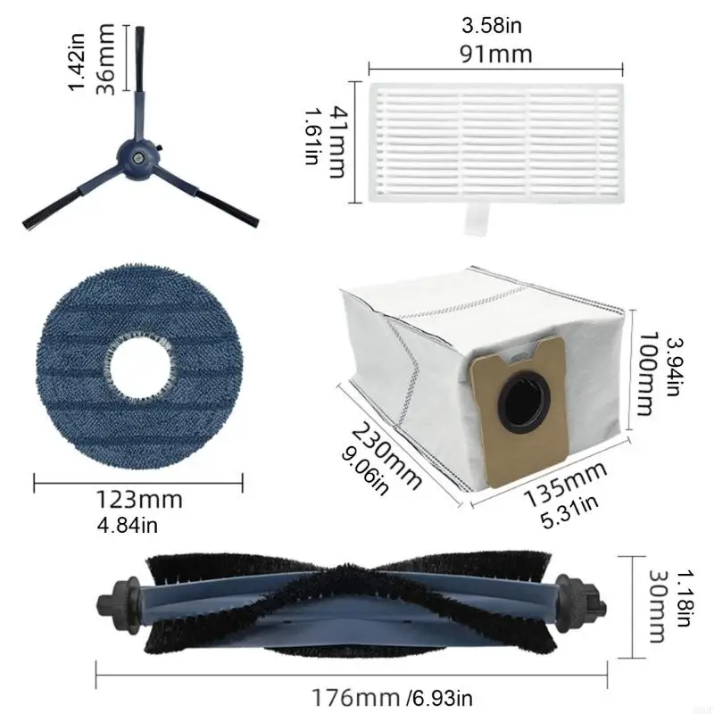 Accesorios vacío 808F Cepillo principal Set Filtro filtro aspiradora Fácil instalación Bolsa polvo vacío adecuada