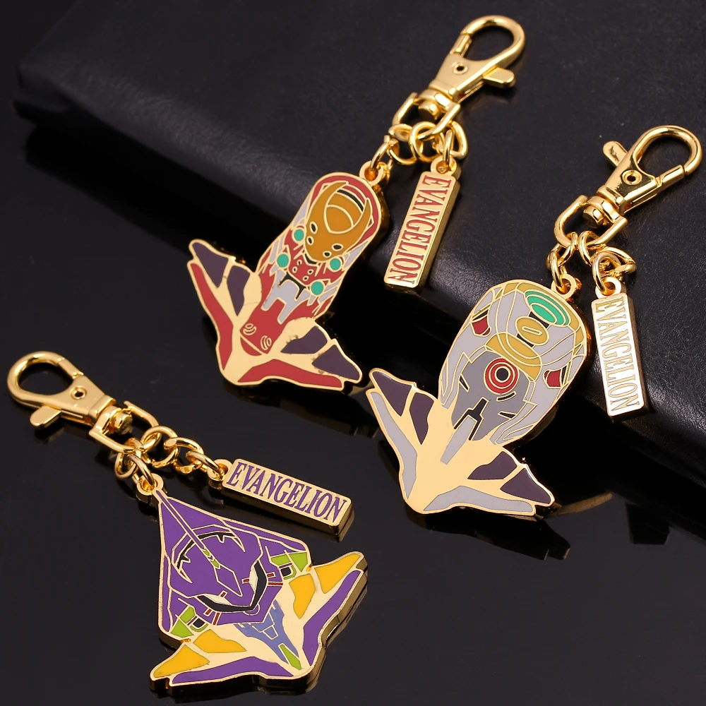 Anime Neon Genesis Evangelion Keychain EVA-01 Metal Enamel Badge Keyrings for Car Key Pendant Backpack Accessories