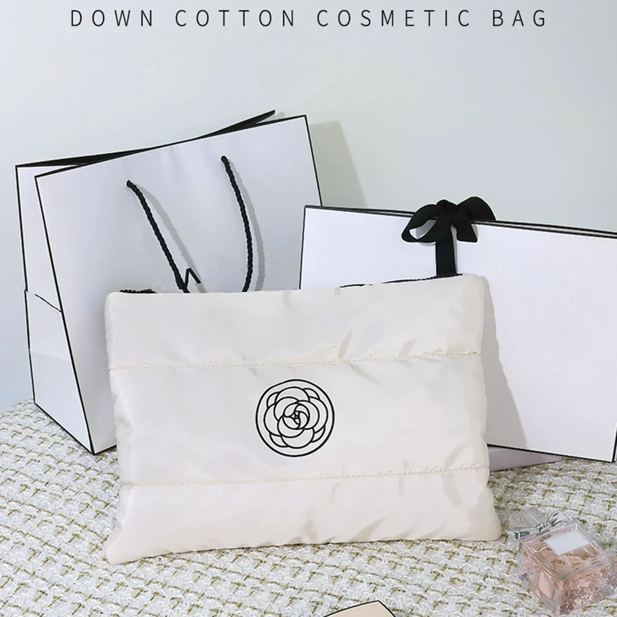 Пуховая хлопковая косметичка для рук с цветочным принтом камелии, портативная косметичка большой емкости с высоким уровнем внешнего вида, дорожная косметичка