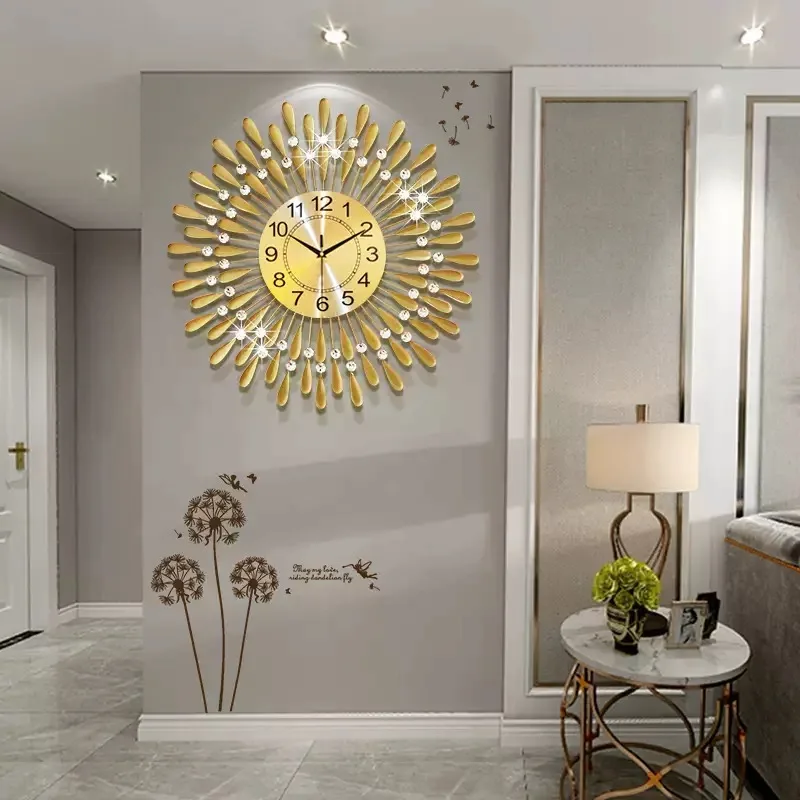 

New Vintage Wall Clock Metal Crystal Sunburst Wall Clock Large Morden Wall Clocks Design Home Art Decor Ornaments