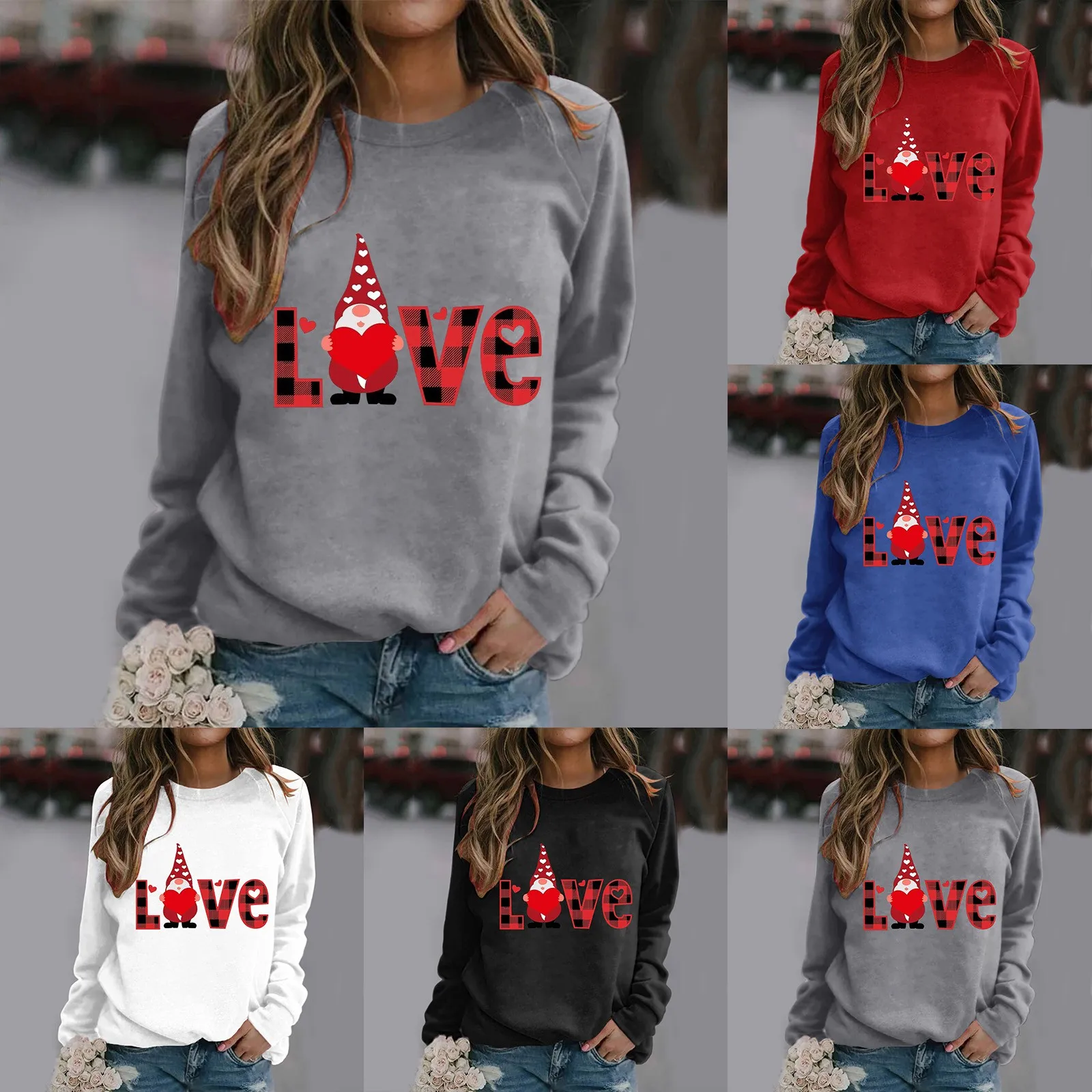 

Valentine's Day Women's Sweatshirt Crew Neck Letter Print Long Sleeve Casual Fleece Jogging Suits Women Hoodies Women Petite