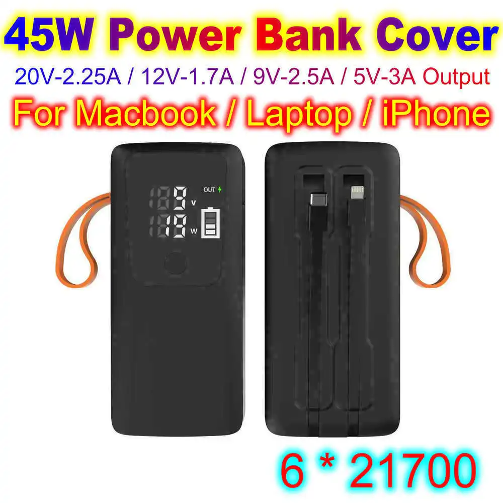 45W Power Bank Shell 21700 Battery Case For Macbook Tablet Charging DIY Housing Removable Battery Storage Box With No Battery
