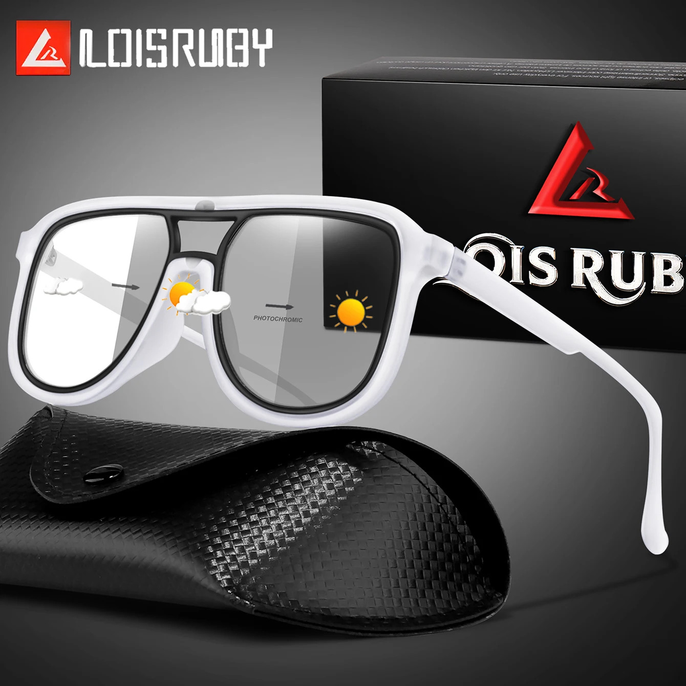 Photochrome Fahrrad-Sonnenbrille für Herren und Damen mit Etui, Outdoor-Sport, Radfahren, Angeln, Wandern, Brille, Unisex, UV400-Brille