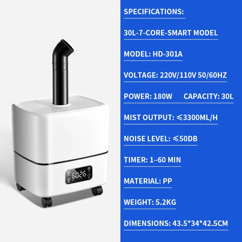 30L Commercial Humidifier with Smart Remote Control, Industrial-Grade High Capacity, for Humidifying Large Spaces Such
