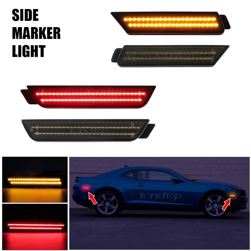 Front Rear Bumper Lamp LED Side Marker Lights Smoked Lens Camaro Turn Signal Light Mirror Amber Red For Chevy Camaro 2010-2015