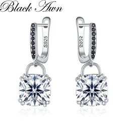 Black Awn 2026 New Hoop Earrings for Women Classic Silver Color Trendy Spinel Engagement Jewelry I323