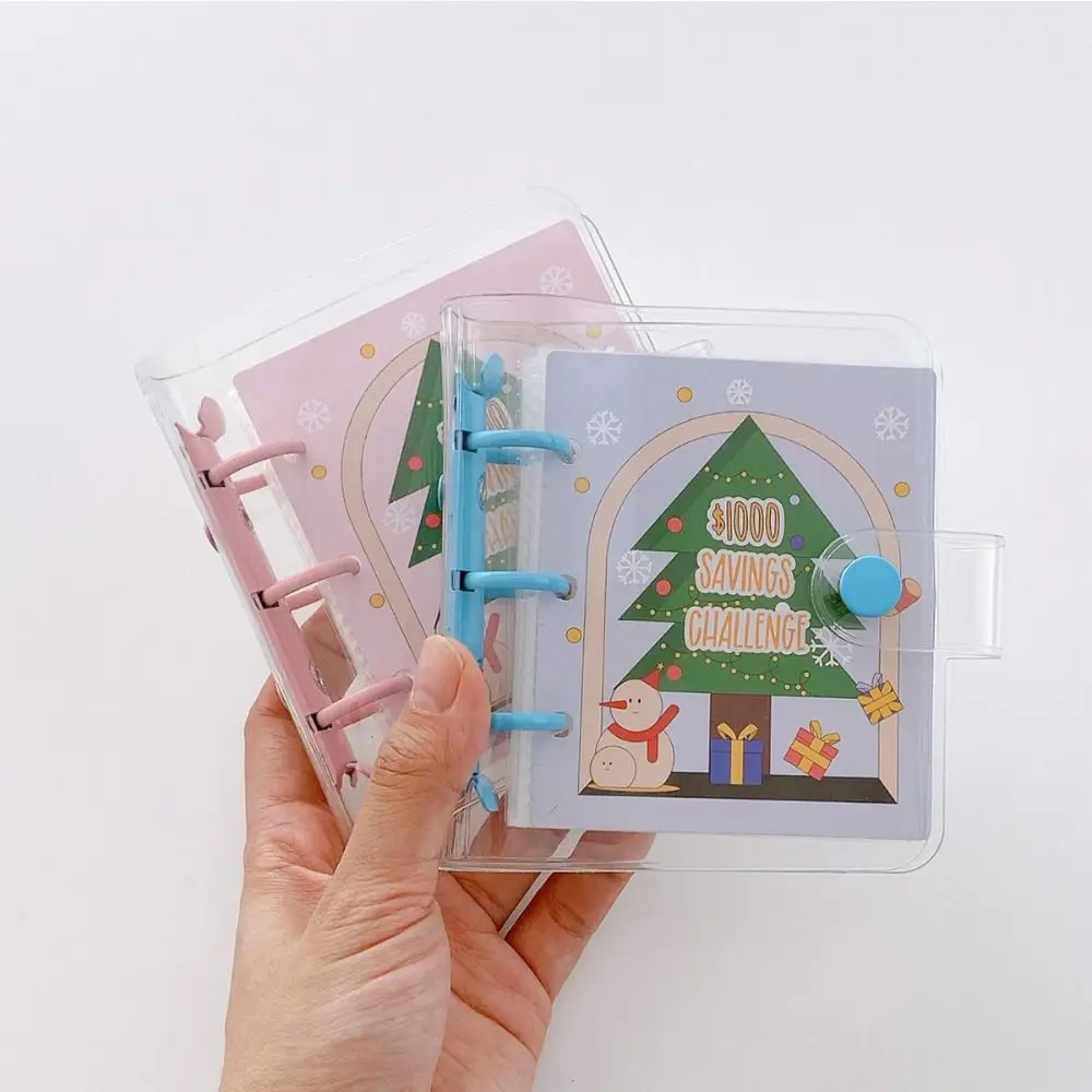 Sfida per risparmio di denaro Mini raccoglitore natalizio Organizzatore di denaro in PVC Notebook per risparmiare denaro con buste per contanti a fogli mobili