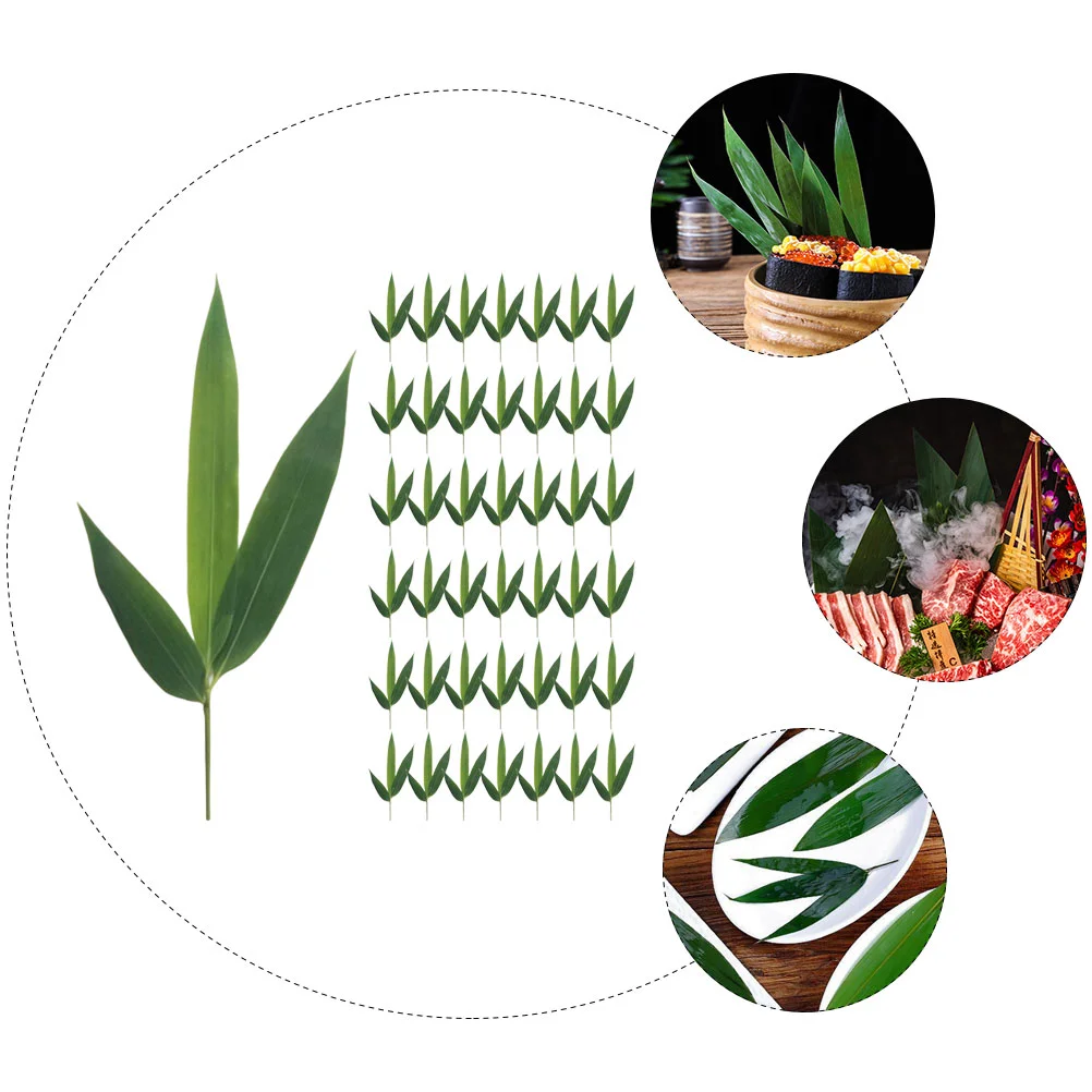 100 Pcs Sushi Bamboo Leaves Plate Leaf Ornament Decor Sashimi Dish Adorn Dessert Decorative