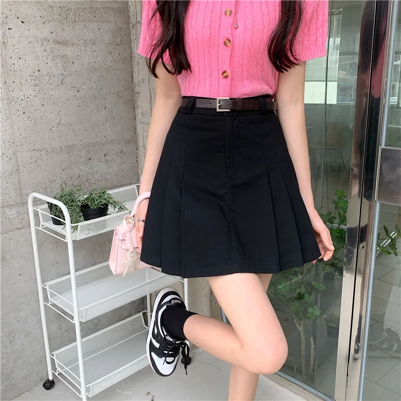 Pleated Skirts Women Solid Design Fashion Simple Japanese Style Teens Mini High Waist All-match Streetwear Summer Cozy Faldas