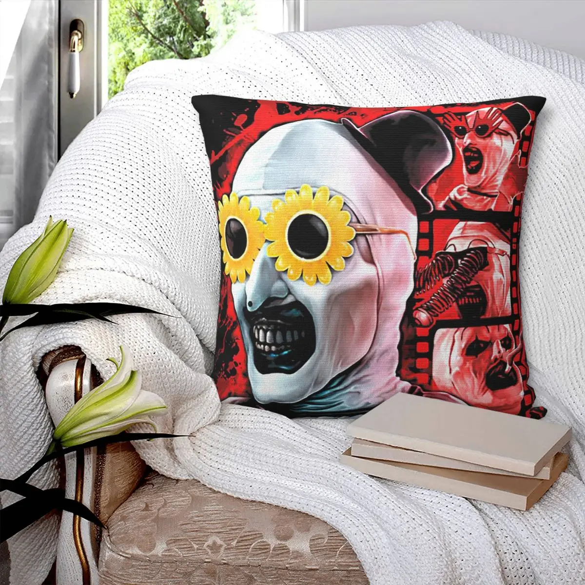 Funda de almohada cuadrada terrorífica de película de Halloween, funda de almohada con cremallera, cojín decorativo cómodo para el hogar y la sala de estar