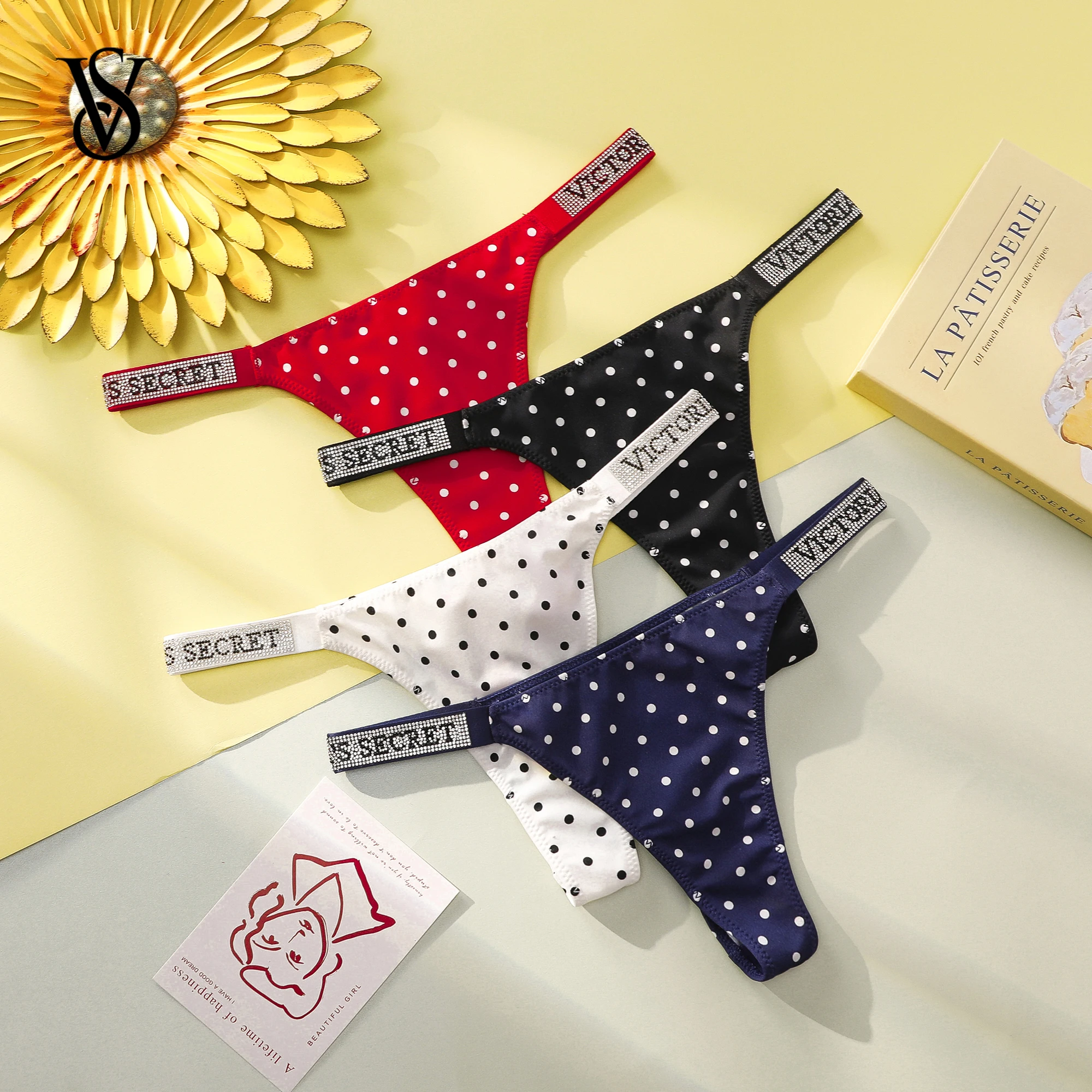 Victoria Secret Very Sexy Shine Script Polka Dot Thong Women Sexy Lingerie Underwear G String Hot Sale Trending