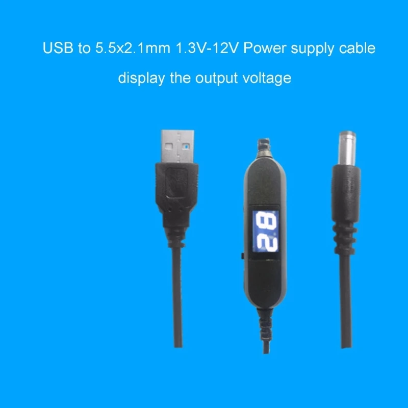 USB to 5.5x2.1mm 1.5V 3V 4.5V 6V 9V 12V Power Cable Adjustable Output Voltage Cable Step Up Down Converter Cord for Toy Clock