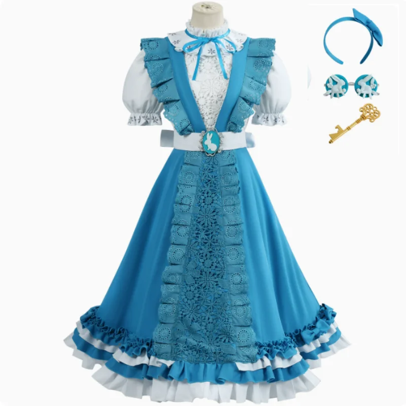 

Anime Reporter Alice Cosplay Game Costumes Reporter Dream Alice Maid Blue Dress Wig Suit Party Play Outfit for Woman
