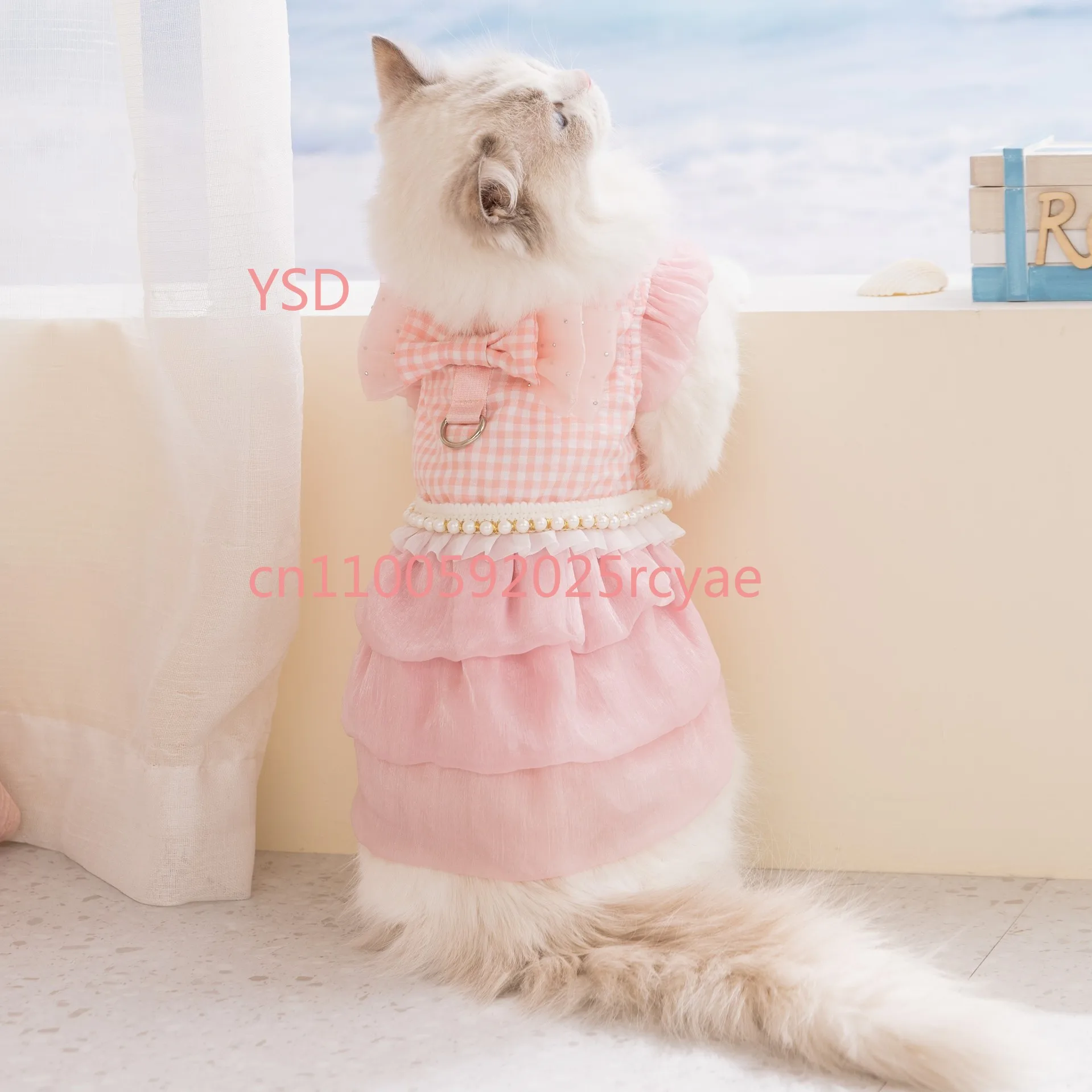 

Spring Summer Princess Style Cat Dress with Bowknot Breathable Thin for Adult Kittens