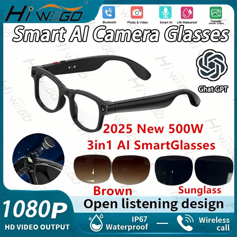 

Hiwego новый 3IN1 голосовой помощник AI-перевод 1080P HD камера Bluetooth вызов спортивные наушники на открытом воздухе солнцезащитные очки для мужчин женщин