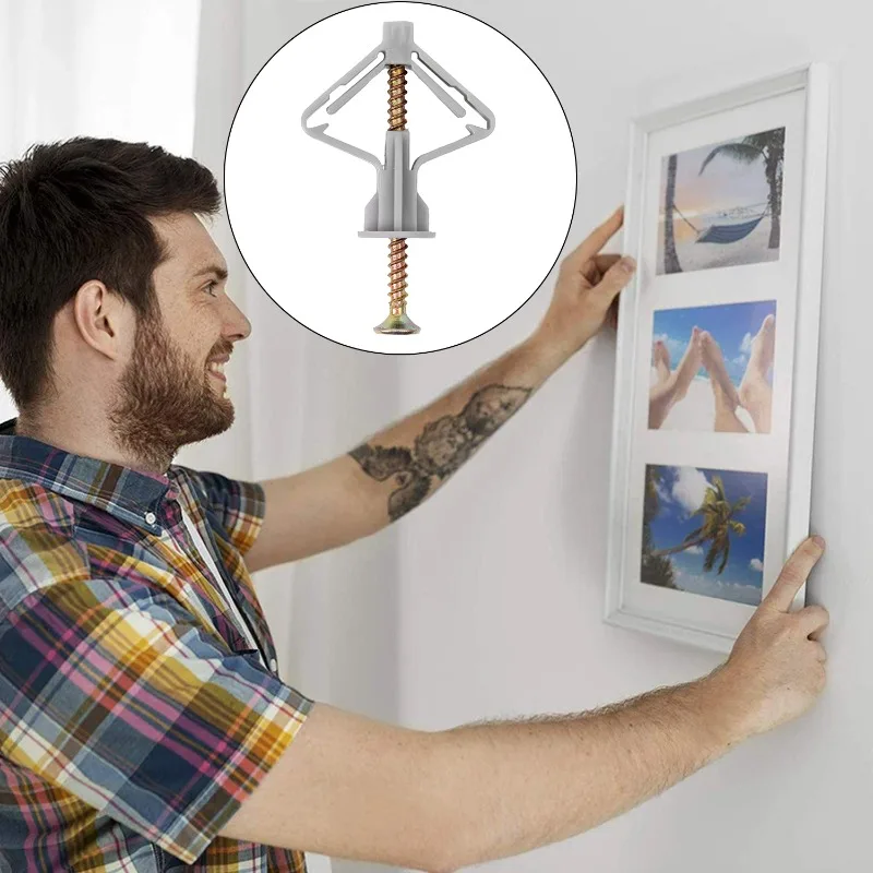 10/100set Plasterboard Dowels with Fixings Screws Self-Drilling Expansion Screw Tube Drywall Anchor Fastener Kits Hardware Tools