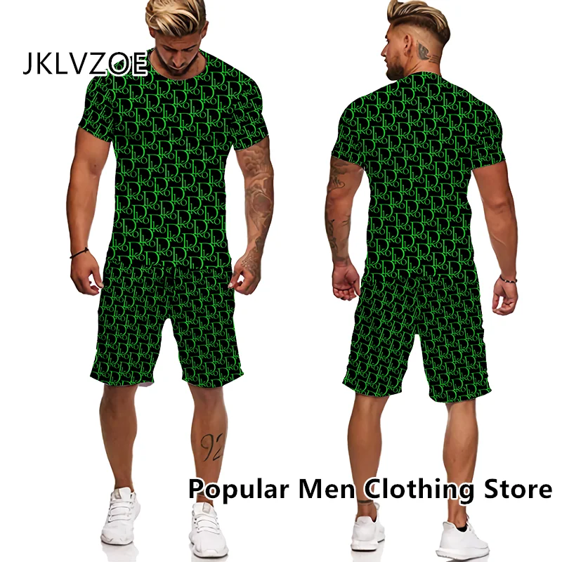 Ensemble de Survêtement pour Homme, T-shirt et Short Imbibés, Streetwear, Tenues de Plage, Marque de Luxe, Impression 3D, Vêtements d\'Été, 2 Pièces