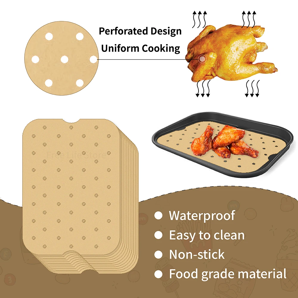 50Pcs Air Fryer Disposable Paper Non-Stick Parchment Paper Liners for Ninja Foodi XL Smart FG551 6-in-1 Indoor Grill Accessories