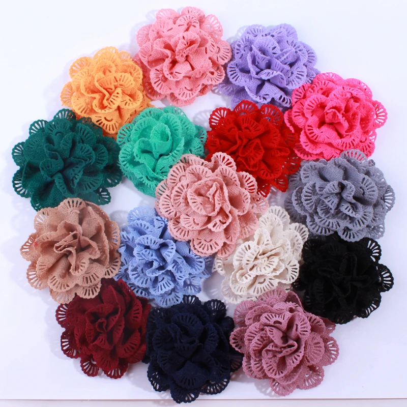 

50PCS 10CM Wholesale Supply Chiffon Fabric Ballerina Flowers For Garment Boutique Eyelet Flowers For Hair Accessories