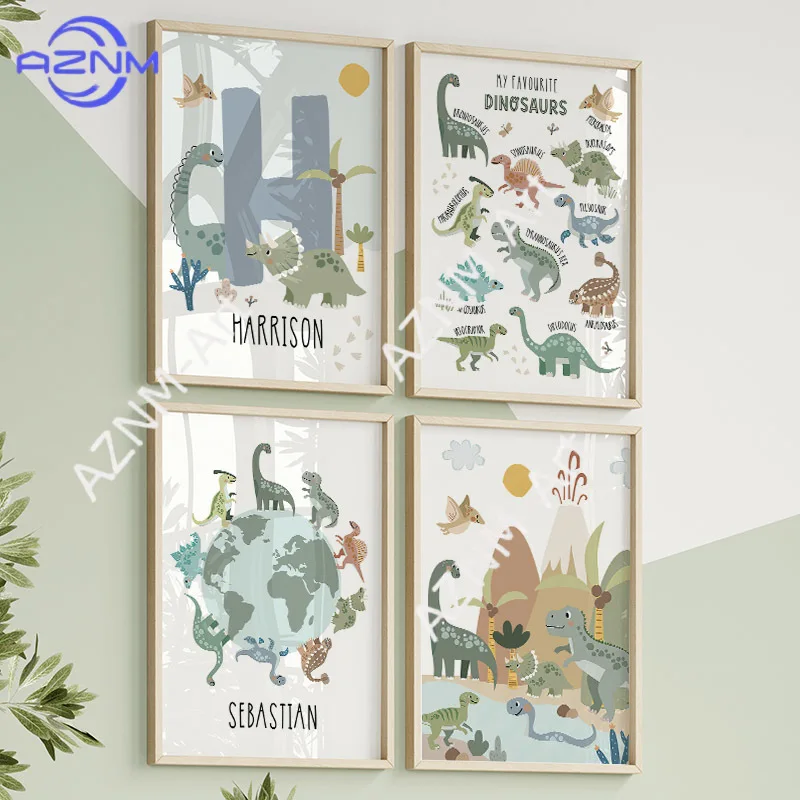 Earth Dinosaur T-Rex Brachiosaurus Nursery Wall Art Canvas Painting Nordic Dino Posters And Prints Pictures Baby Kids Room Decor