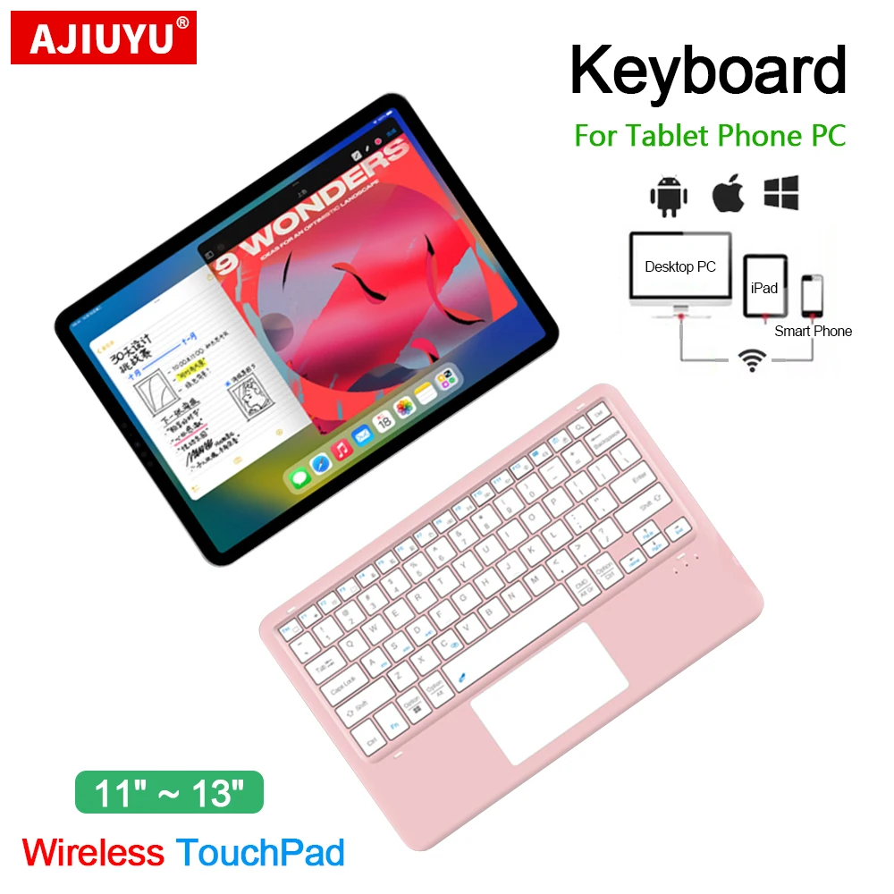 Wireless BT Keyboard Russian Spanish Arabic French Portugues With Touchpad for Windows, Android, IOS iPad Tablet Phone Laptop PC