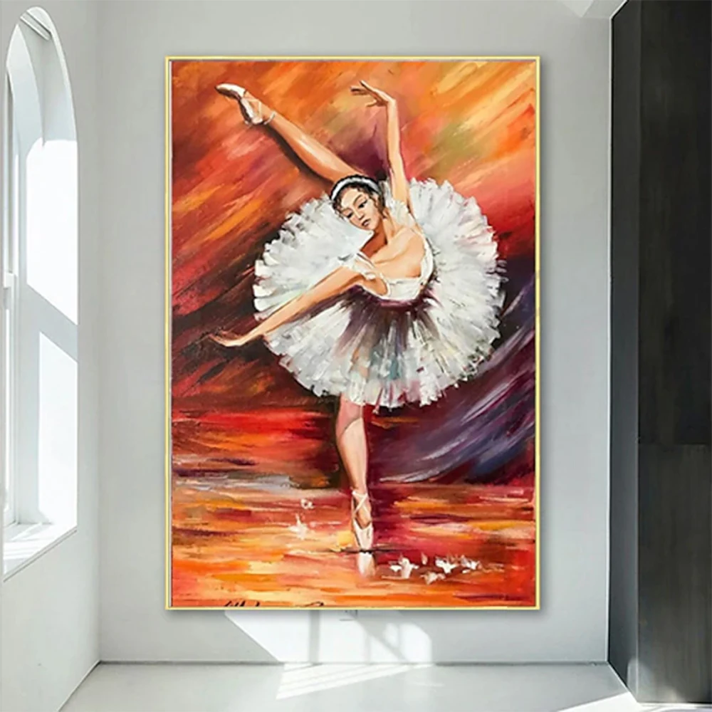 Hand Painted Ballet Oil Painting Ballerina Oil Painting Commission girl Painting for  Living Room Luxurious Decorative Painting